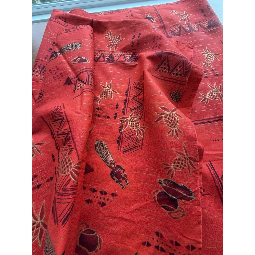 Vintage Hawaiian Pineapple Cotton Fabric Red/Black/Gold 4 yds x 36" Wide